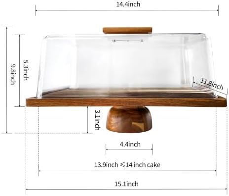 Acacia-Wood-Rectangular-Cake-Stand With Acrylic Lid, 2-in-1 Cake Plates Charcuterie Board With Cover, Cake, alternate view 3