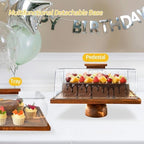 Acacia-Wood-Rectangular-Cake-Stand With Acrylic Lid, 2-in-1 Cake Plates Charcuterie Board With Cover, Cake, alternate view 5