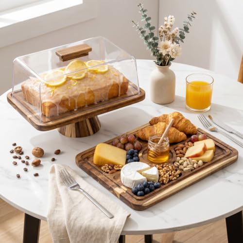 Acacia Wood Rectangular Cake Stand with Lid Double-Sided Charcuterie Board in Acacia Wood, alternate view 2