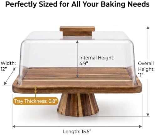 Acacia Wood Rectangular Cake Stand with Lid Double-Sided Charcuterie Board in Acacia Wood, alternate view 3