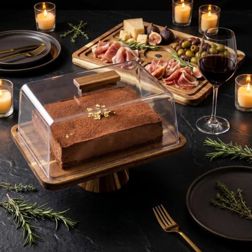 Acacia Wood Rectangular Cake Stand with Lid Double-Sided Charcuterie Board in Acacia Wood, alternate view 6