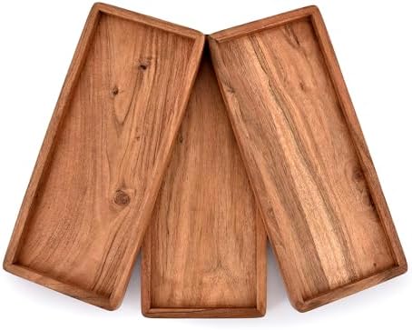 Acacia Wood Rectangular Wooden Platters for Home Decor, Food, Vegetables, Fruit, Charcuterie, Appetizer Serving, alternate