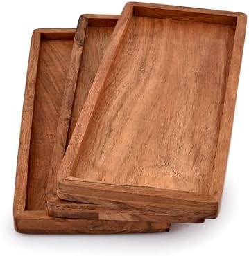 Acacia Wood Rectangular Wooden Platters for Home Decor, Food, Vegetables, Fruit, Charcuterie, Appetizer Serving, alternate