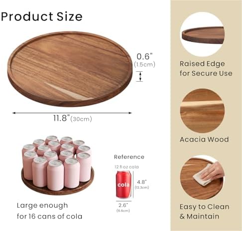 Acacia Wood Serving Tray,11.8 Inch Decorative Trays, Home Decor in Brown, alternate view 3