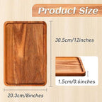 Acacia Wood Serving Tray 12 Pack Rectangular Platter Board in one in Wood, alternate view 3
