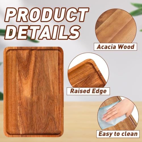 Acacia Wood Serving Tray 12 Pack Rectangular Platter Board in one in Wood, alternate view 4