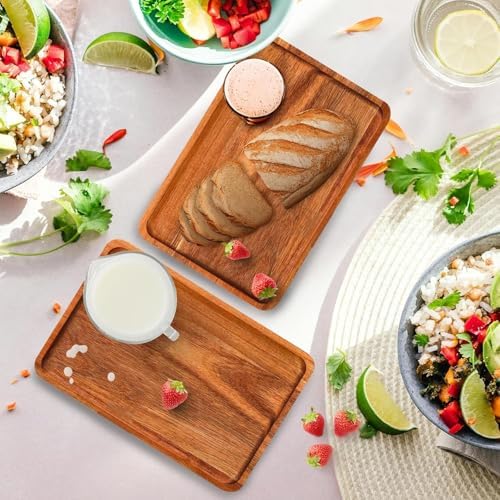 Acacia Wood Serving Tray 12 Pack Rectangular Platter Board in one in Wood, alternate view 5