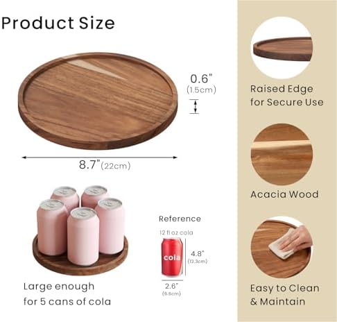 Acacia Wood Serving Tray,8.7 Inch Decorative Trays, Home Decor in Brown, alternate view 3
