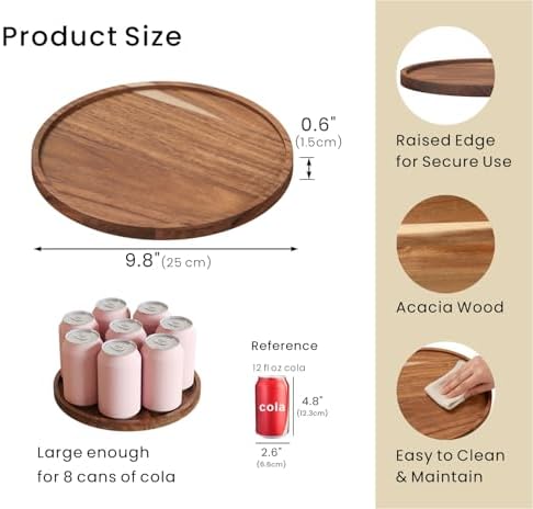Acacia Wood Serving Tray,9.8 Inch Decorative Trays, Home Decor in Brown, alternate view 3
