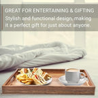 Acacia Wood Serving Tray with Handles Set of 2 - Decorative Serving Trays Platter for Breakfast in Bed, Lunch, alternate view
