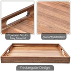Acacia Wood Serving Tray with Handles Set of 2 - Decorative Serving Trays Platter for Breakfast in Bed, Lunch, alternate view