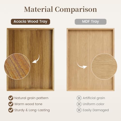 Acacia Wood Serving Tray with Handles, Set of 2 Rustic Decor Platters in Acacia, alternate view 5