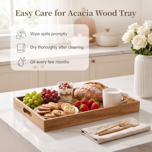 Acacia Wood Serving Tray with Handles, Set of 2 Rustic Decor Platters in Acacia, alternate view 6