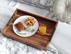 Acacia Wood Set of 2 Serving Tray with Metal Handles, Ottoman Decorative Trays Platter for Coffee Table, Living, alternate