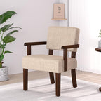 Accent Chair, Armchair with Solid Wood Frame and Legs, Beige in Beige