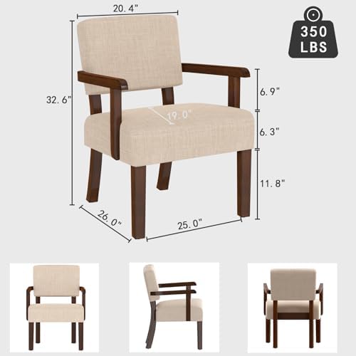Accent Chair, Armchair with Solid Wood Frame and Legs, Beige in Beige, alternate view 2