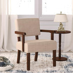 Accent Chair, Armchair with Solid Wood Frame and Legs, Beige in Beige, alternate view 5