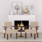Accent Chair, Armchair with Solid Wood Frame and Legs, Beige in Beige, alternate view 6