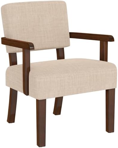 Accent Chair, Armchair with Solid Wood Frame and Legs, Beige in Beige, alternate view 7
