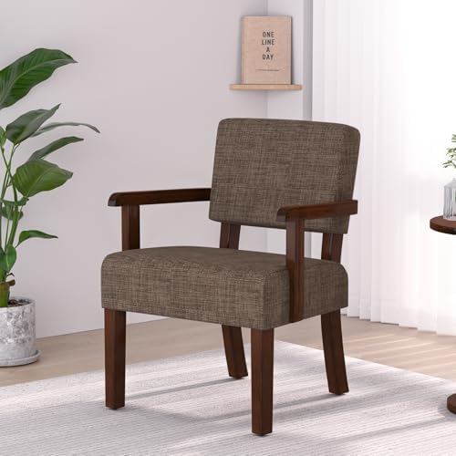 Accent Chair, Armchair with Solid Wood Frame and Legs, Brown in Brown