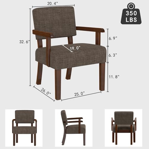Accent Chair, Armchair with Solid Wood Frame and Legs, Brown in Brown, alternate view 2