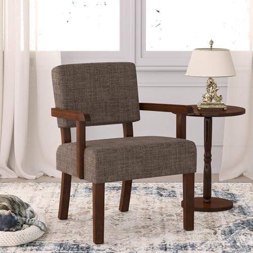 Accent Chair, Armchair with Solid Wood Frame and Legs, Brown in Brown, alternate view 3