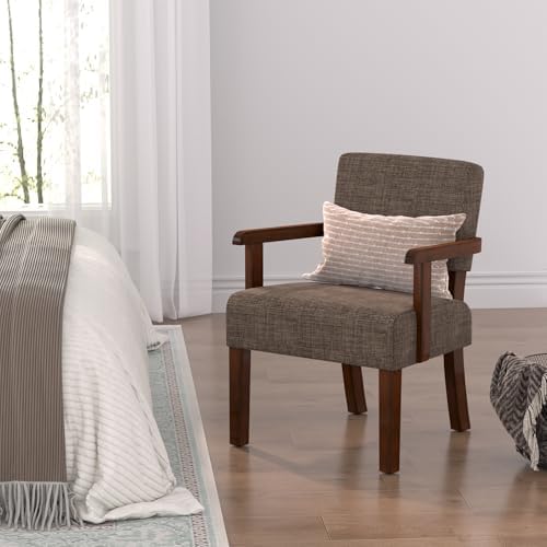 Accent Chair, Armchair with Solid Wood Frame and Legs, Brown in Brown, alternate view 6