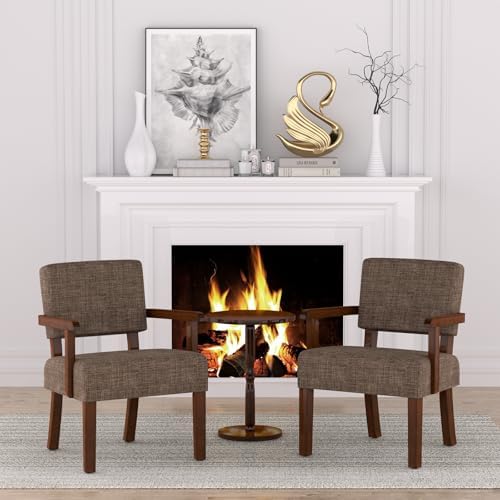 Accent Chair, Armchair with Solid Wood Frame and Legs, Brown in Brown, alternate view 7