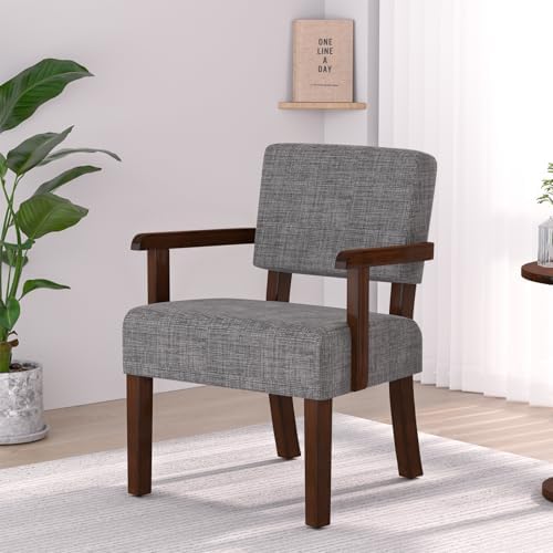 Accent Chair, Armchair with Solid Wood Frame and Legs, Gray in Gray