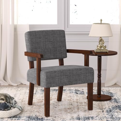 Accent Chair, Armchair with Solid Wood Frame and Legs, Gray in Gray, alternate view 5