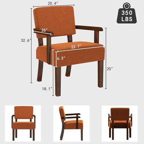 Accent Chair, Mid-Century Armchair with Solid Wood Frame, Orange in One Chair in Linen Orange, alternate view 2
