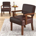 Accent Chairs Set of 2, 2 Solid Wood Armchairs with Table in One Set in Faux Leather Cherry