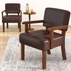 Accent Chairs Set of 2, 2 Solid Wood Armchairs with Table in One Set in Faux Leather Cherry