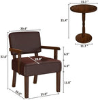 Accent Chairs Set of 2, 2 Solid Wood Armchairs with Table in One Set in Faux Leather Cherry, alternate view 2