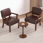 Accent Chairs Set of 2, 2 Solid Wood Armchairs with Table in One Set in Faux Leather Cherry, alternate view 3