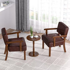 Accent Chairs Set of 2, 2 Solid Wood Armchairs with Table in One Set in Faux Leather Cherry, alternate view 4