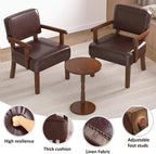 Accent Chairs Set of 2, 2 Solid Wood Armchairs with Table in One Set in Faux Leather Cherry, alternate view 5