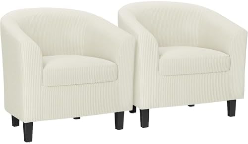 Accent Chairs Set of 2, Corduroy Barrel Armchairs Beige