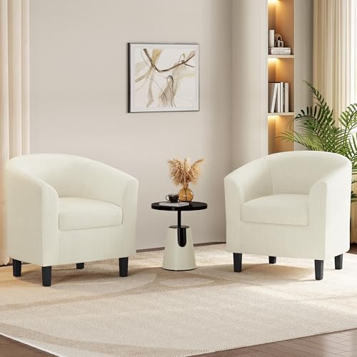 Accent Chairs Set of 2, Corduroy Barrel Armchairs Beige, alternate view 2