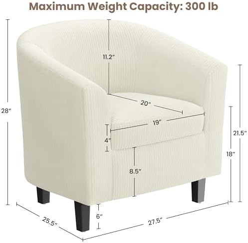 Accent Chairs Set of 2, Corduroy Barrel Armchairs Beige, alternate view 3