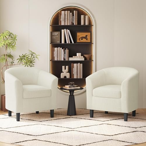 Accent Chairs Set of 2, Corduroy Barrel Armchairs Beige, alternate view 4