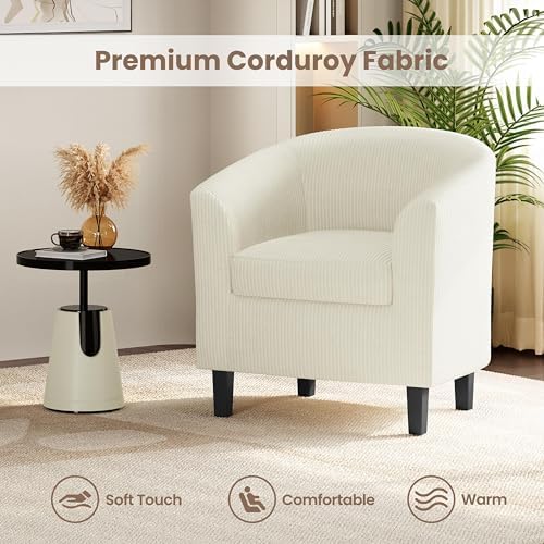 Accent Chairs Set of 2, Corduroy Barrel Armchairs Beige, alternate view 6