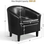 Accent Chairs Set of 2, Faux Leather Barrel Armchairs Black, alternate view 3