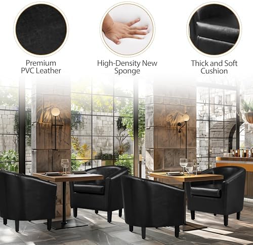 Accent Chairs Set of 2, Faux Leather Barrel Armchairs Black, alternate view 5