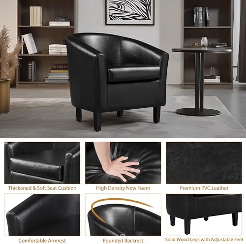 Accent Chairs Set of 2, Faux Leather Barrel Armchairs Black, alternate view 6