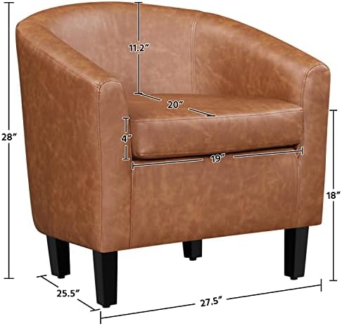 Accent Chairs Set of 2, Faux Leather Barrel Armchairs Brown, alternate view 3