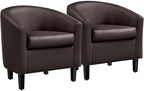 Accent Chairs Set of 2, Faux Leather Barrel Armchairs Espresso