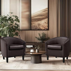 Accent Chairs Set of 2, Faux Leather Barrel Armchairs Espresso, alternate view 4
