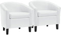 Accent Chairs Set of 2, Faux Leather Barrel Armchairs White