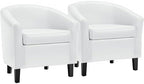 Accent Chairs Set of 2, Faux Leather Barrel Armchairs White